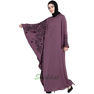 Embroidered abaya with Butterfly sleeves- Plum color